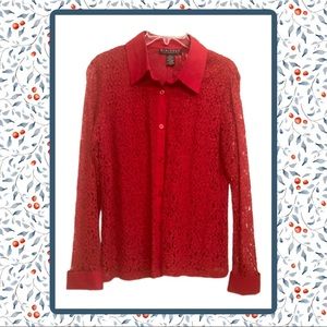 Dialogue - Red Lace overlay blouse - Size L